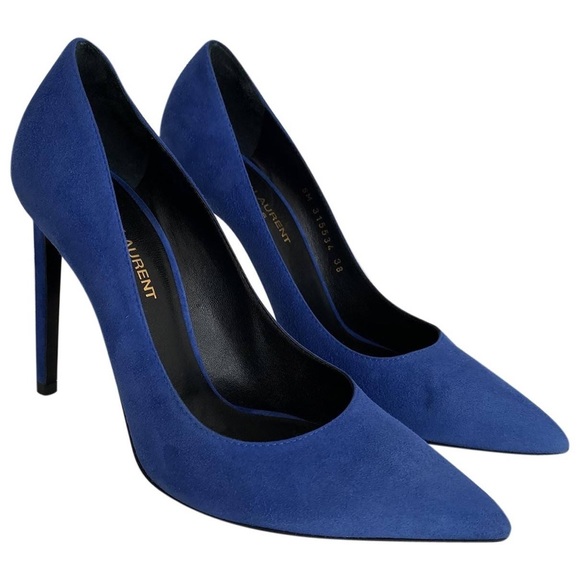 Saint Laurent Anja D'orsay Pointy Toe Pump BLUE SUEDE - Picture 13 of 14